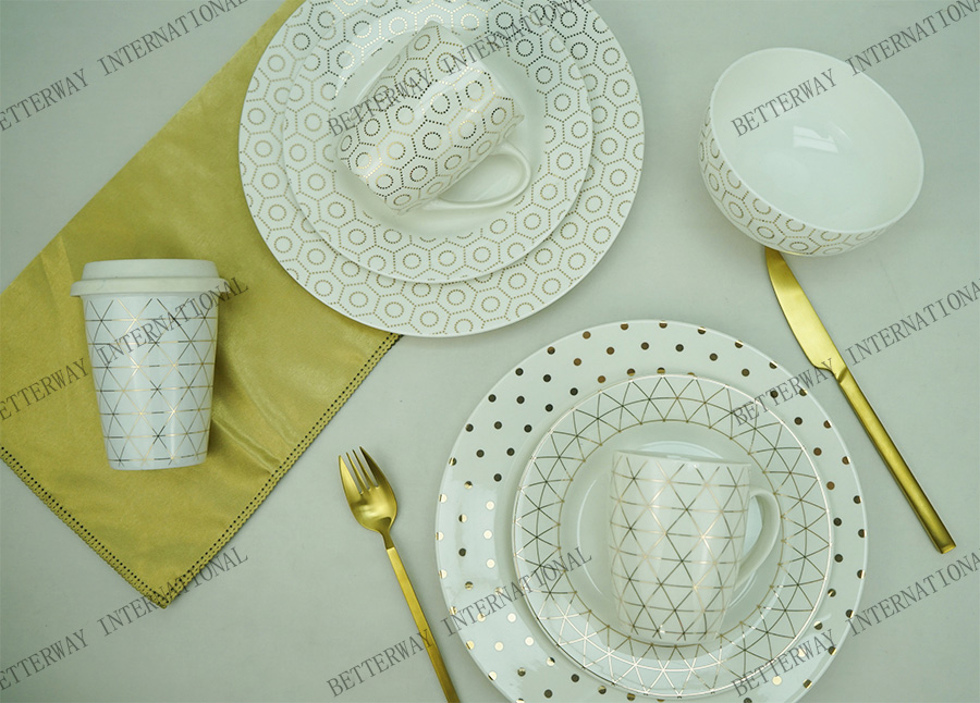 New bone china dinnerware with gold design