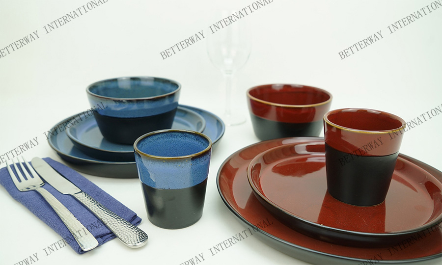 Stoneware dinnerware matte black with reactive glaze