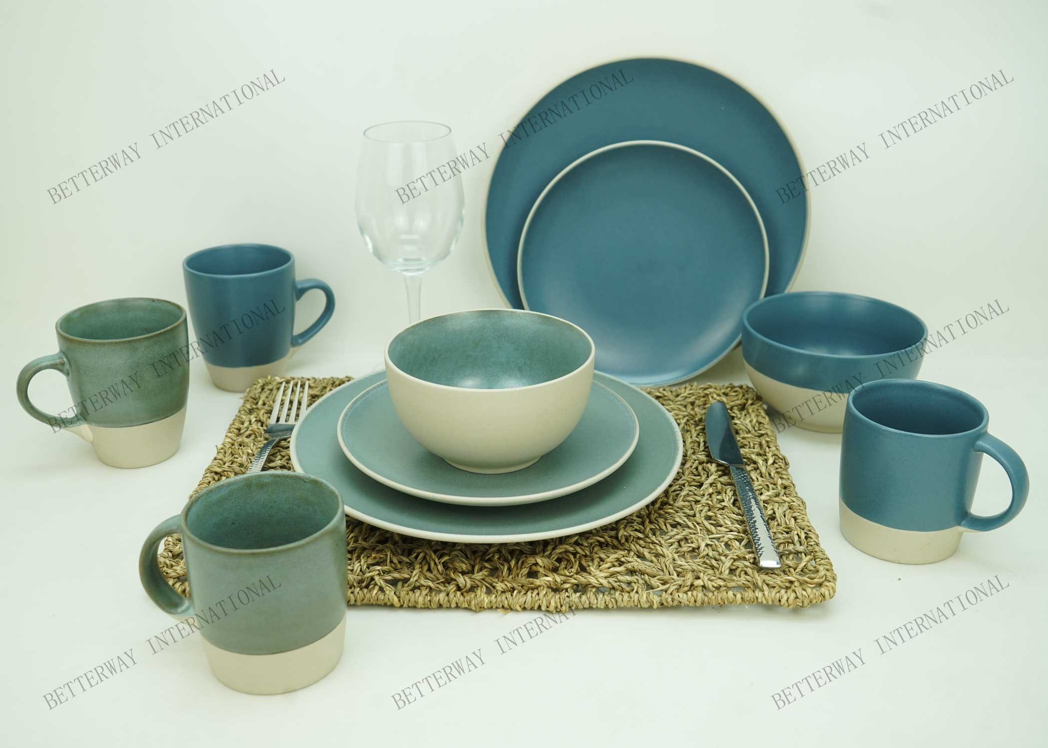 Stoneware dinnerware matte reactive glaze with matte stone