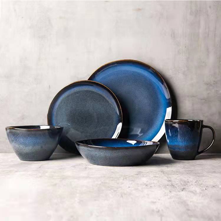 reactive glaze blue dinnerware set