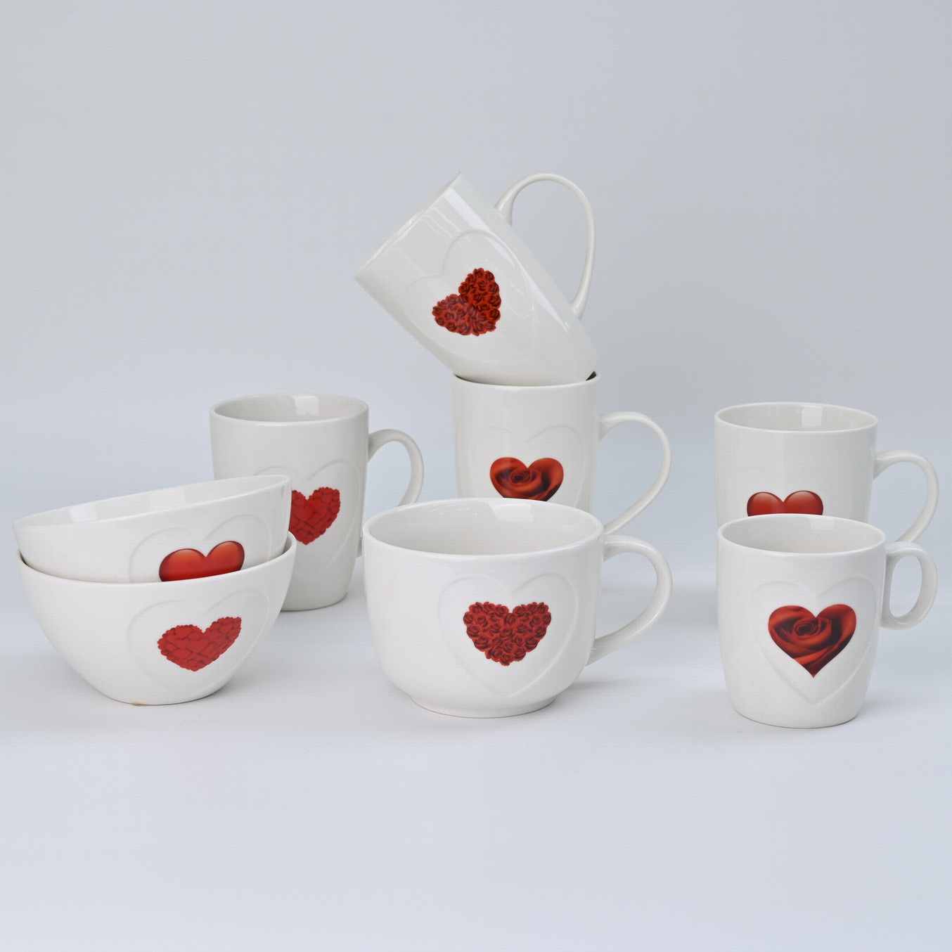 new bone china mug embossed heart shape with decal