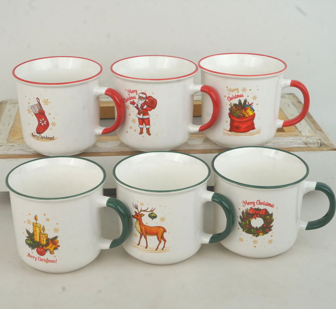 new bone china mug with colored rim and handle Christmas design