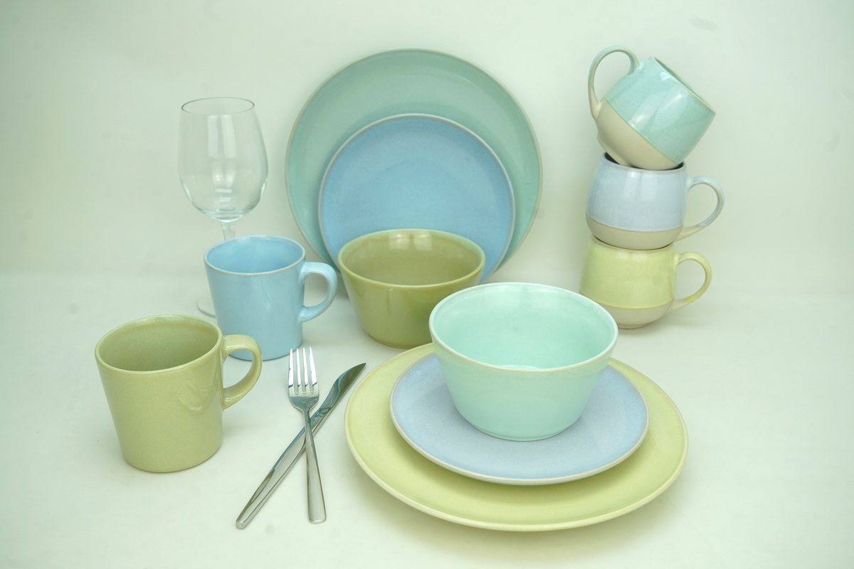 stoneware dinnerware set reactive glaze spring color