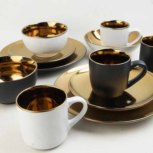 stoneware dinnerware set black color with metallic glaze BH682