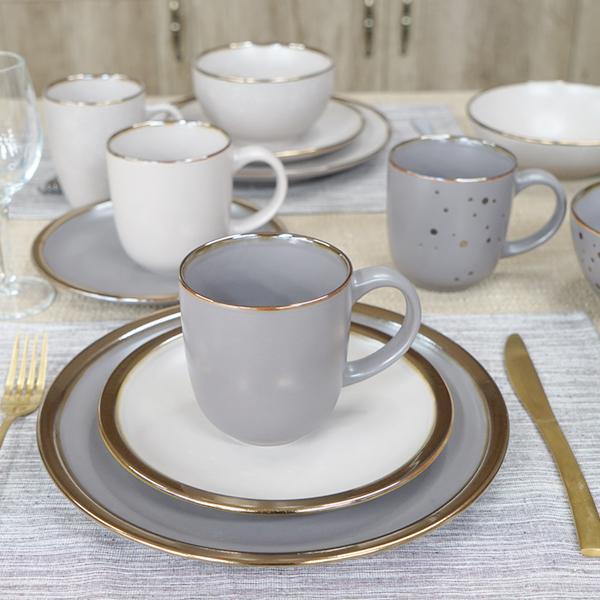stoneware dinnerware set solid color with metallic rim BH685