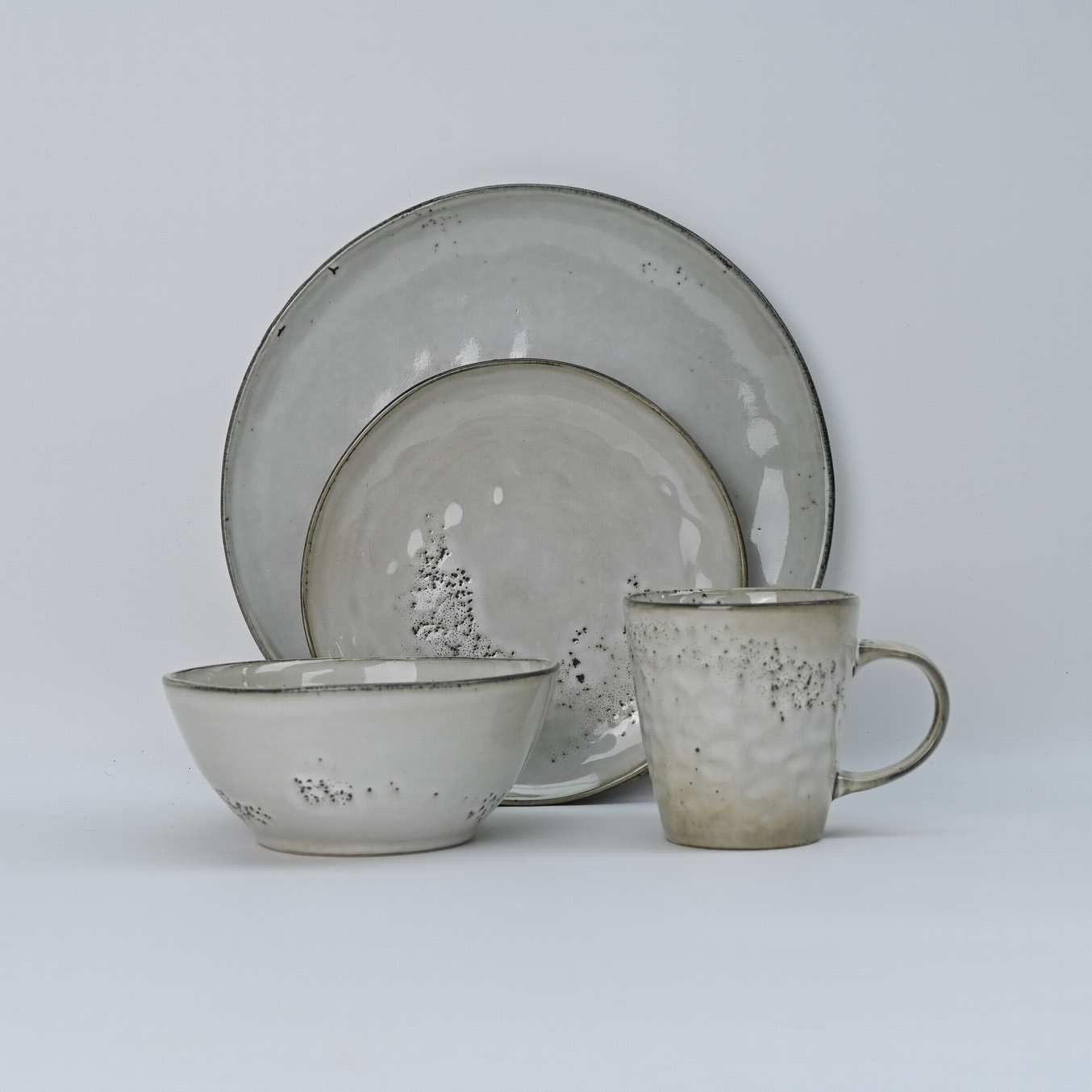stoneware reactive pinhole glaze dinnerware set grey color HZ0005