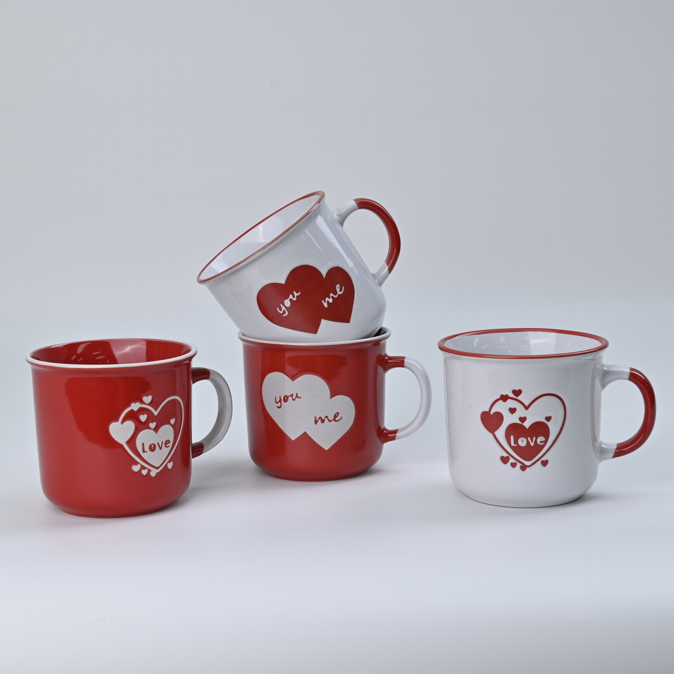 Stoneware bullet mug with embossed Valentines day pattern
