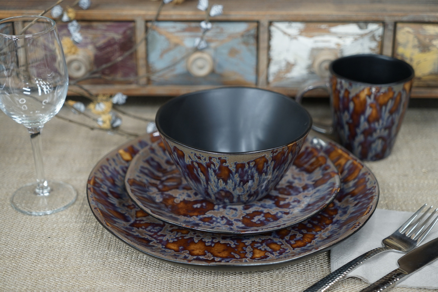 stoneware dinnerware set reactive glaze