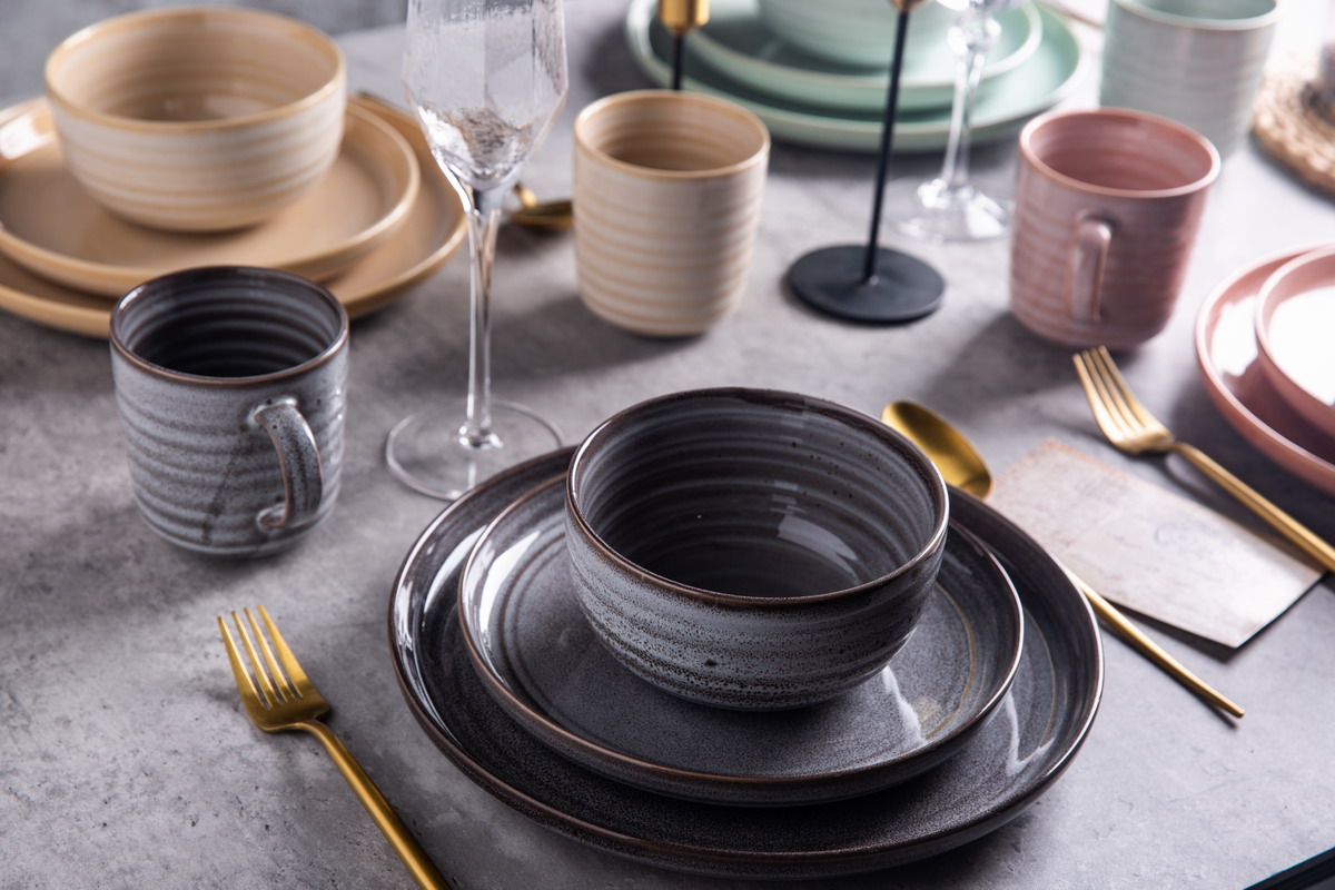 stoneware nordic color dinnerware set reactive glaze grey