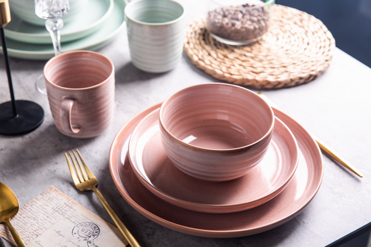 stoneware nordic color dinnerware set reactive glaze pink