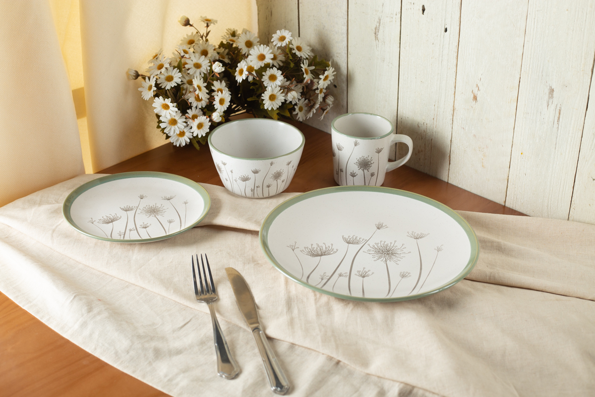 stoneware dinnerware set printing dandelion design