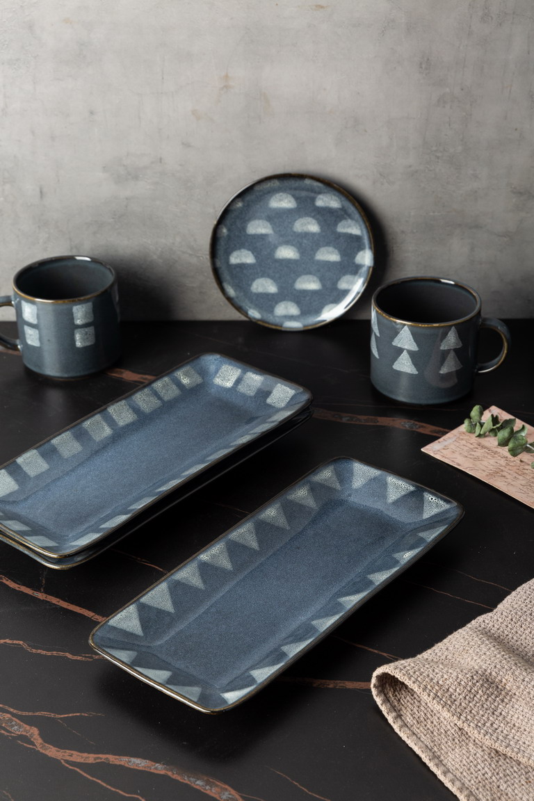 Stoneware rectangle plate reactive glaze YX