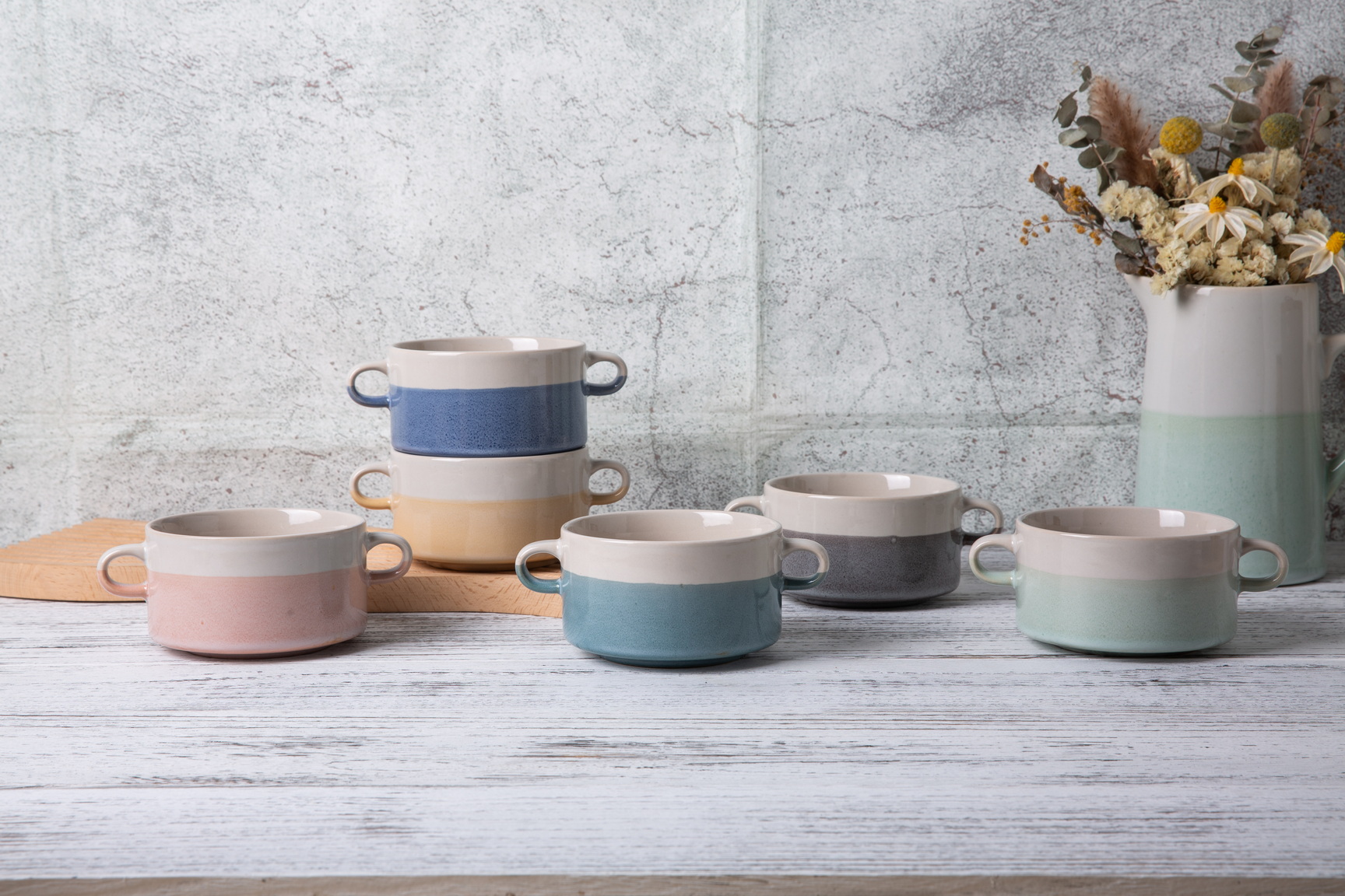 stoneware double ear bowl with reactive glaze YX