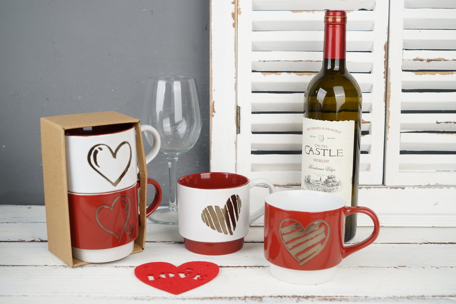 stoneware stackable mug set embossed metallic pattern BH886