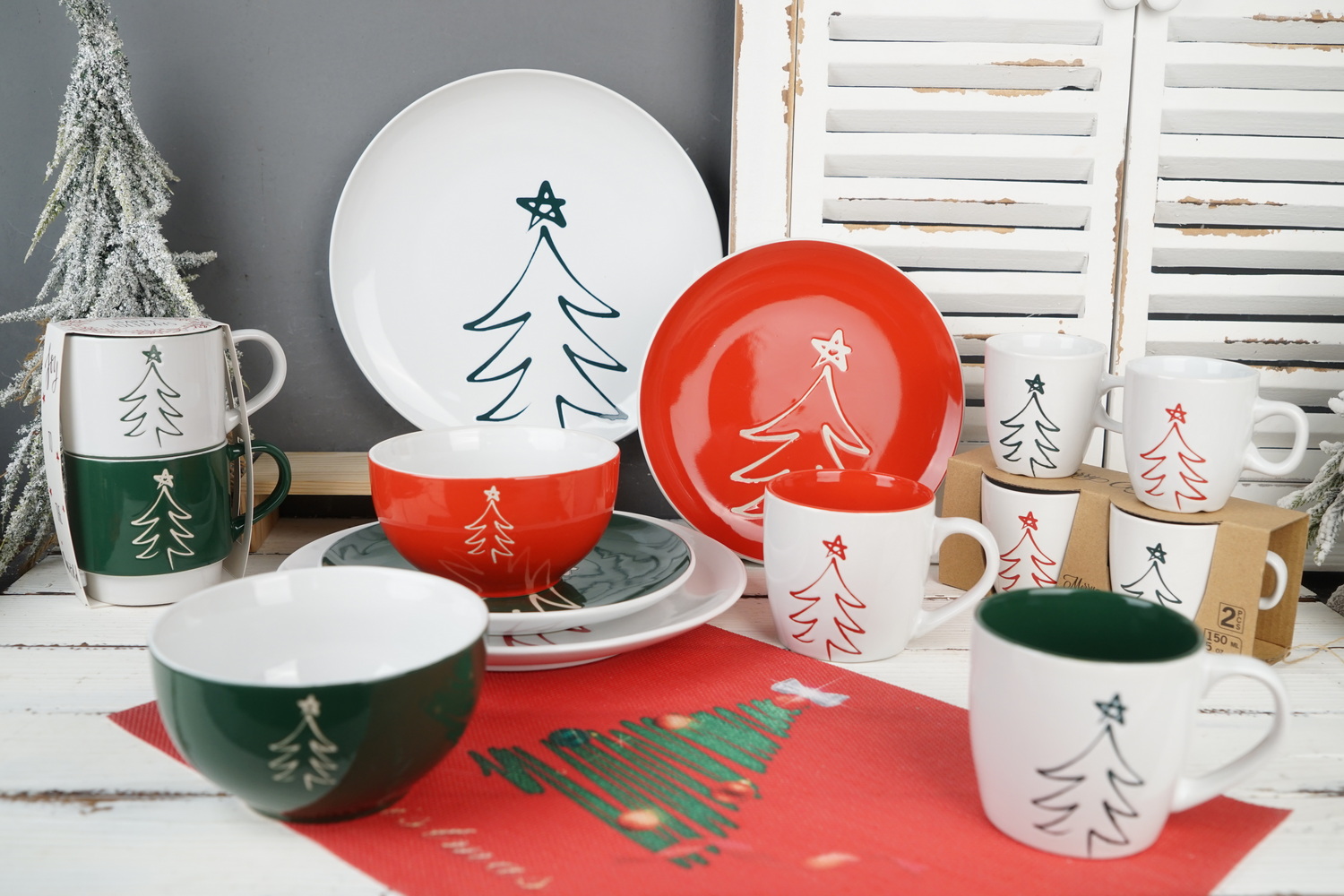 stoneware dinnerware set engraved Christmas deer LS145