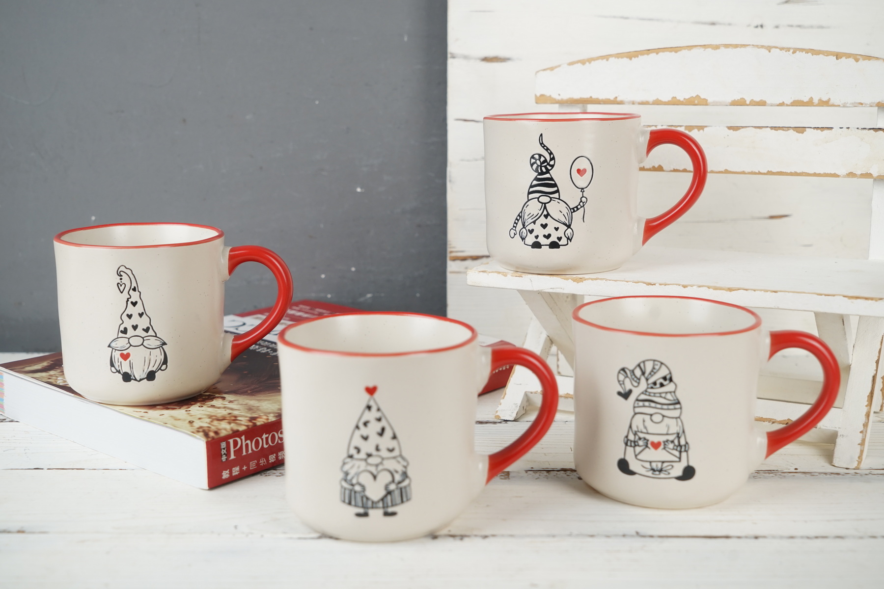 stoneware mug with gnomes pattern BH907