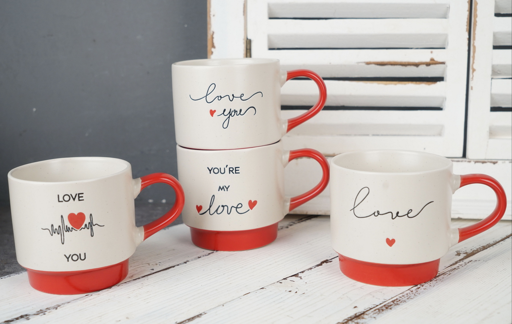 stoneware stackable mug with engraved print BH910