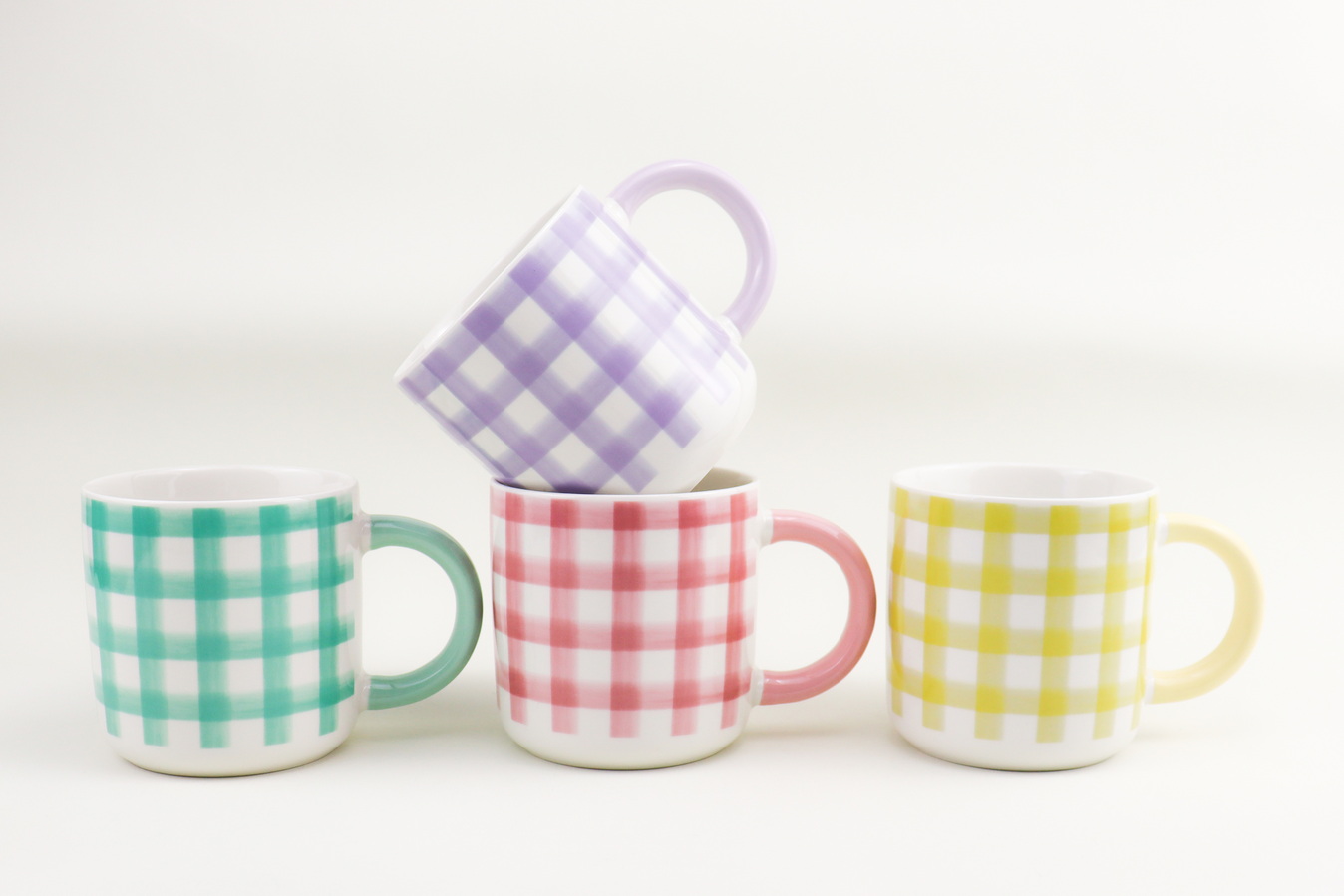 New bone china mug with CHECK design TX044