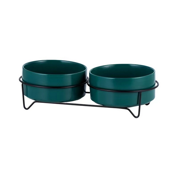 2x stoneware 880ml pet bowl with iron holder PE9024