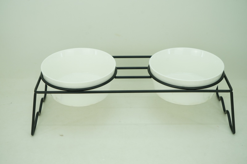 2x new bone china 600ml pet bowl with iron holder PE9102
